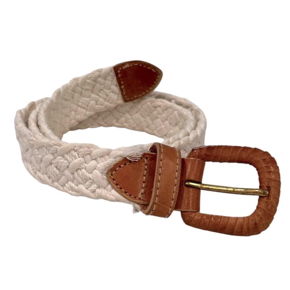 VINTAGE Liz Claiborne Crochet & Leather Woven Belt Size Small